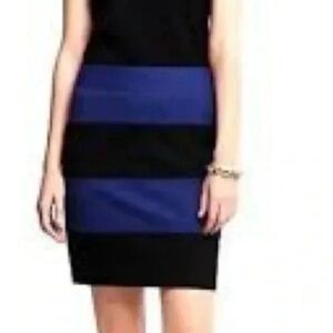 Banana Republic Blue Black Striped Cotton Blend Pencil Skirt Size 12 Large